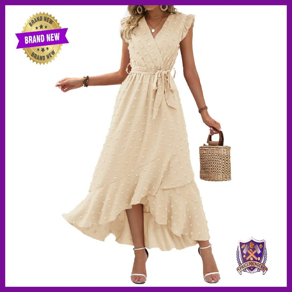 Swiss Dot Maxi Dress with V-Neck and Tie Waist - Flowy A-Line Style